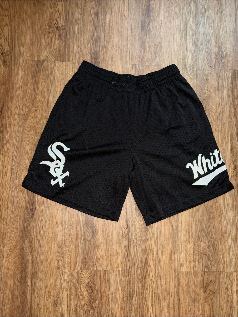 New Era Black Athletic Mesh Shorts with White Team Graphics